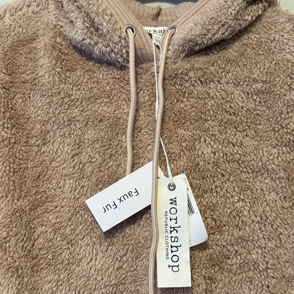 Workshop Republic Clothing Tan Faux Fur Hoodie - Picture 2 of 7